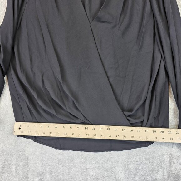 INC International Concepts Blouse Womens Large Black Surplice Wrap Long Sleeve - Picture 6 of 11
